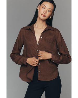 Maeve Kate European Linen Classic Buttondown Shirt - Grey