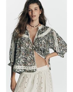 By Anthropologie Half-Sleeve Eyelet Swing Top - Black