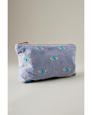 Elizabeth Scarlett Evil Eye Embroidered Velvet Makeup Bag - Blue