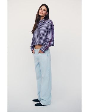 Maeve Checked Cropped Shirt - Blue