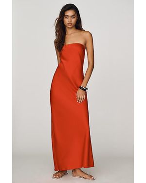 By Anthropologie The Fleur Strapless Satin Maxi Slip Dress - Red