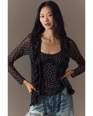 Maeve Lace-Trim Sheer Cardigan - Black
