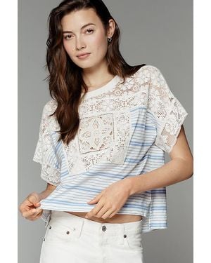 By Anthropologie Cotton Lace Inset Boxy T-Shirt - Grey