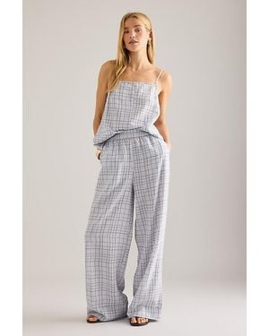Second Female Chakie Check Wide-Leg Trousers - Blue