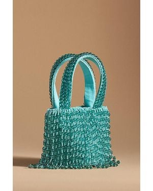 Anthropologie Beaded Fringe Mini Clutch Bag - Blue