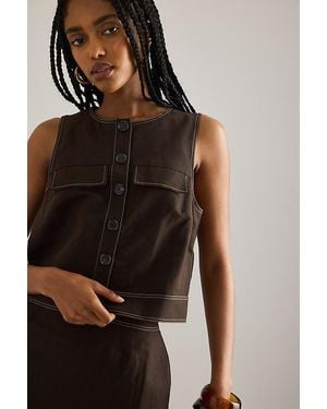 ALIGNE Sleeveless Button-Front Linen Top - Brown