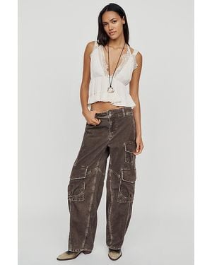 Pilcro Aero Corduroy Wide-Leg Cargo Trousers By - Brown
