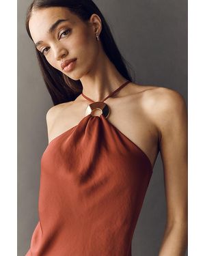 By Anthropologie Halter V-Neck Fit & Flare Midi Dress in Blue | Lyst UK
