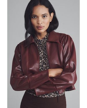 By Anthropologie The Freya Faux-Leather Whip-Stitch Swing Jacket - Brown