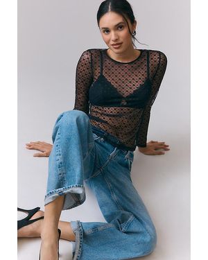 Maeve Sheer Heart Long-Sleeve Top - Blue