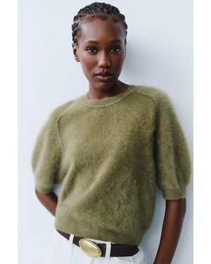 Pilcro Kaia 100% Cashmere Short-Sleeve Jumper - Green