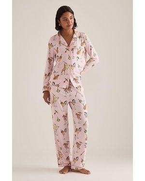 Chelsea Peers Organic Cotton Martini Animal Print Long Pyjama Set - Pink