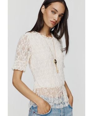 By Anthropologie Lace Peplum Top - White
