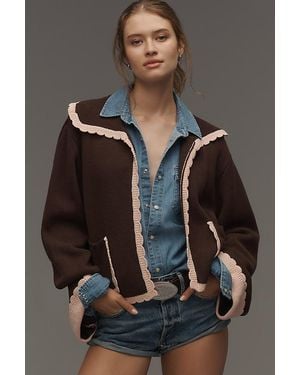 FRNCH X Anthropologie Scallop-Collar Cardigan - Grey