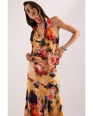By Anthropologie Printed Scarf-Detail Cami Top - Brown