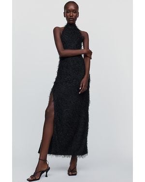 Extro & Vert Halter Fringe Midi Dress - Black