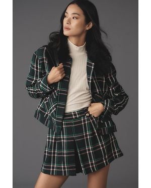 Maeve Plaid Crop Faux-Fur Collar Coat - Grey