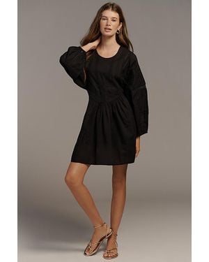 By Anthropologie Half-Sleeve Deco Mini Swing Dress - Black