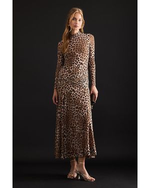 Bardot Lea Leopard Print Midi Dress - Black