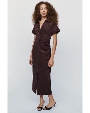 Pilcro Greer Faux-Suede Midi Shirt Dress - Brown