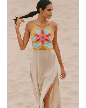 Celandine Linen-Blend Embellished Flower Maxi Dress - Multicolour