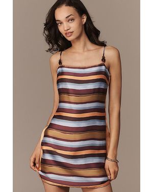 By Anthropologie Beaded Strap Satin Mini Dress - Brown