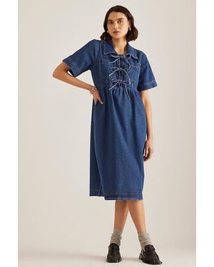 ALIGNE Effy Tie-Front Denim Midi Dress - Blue