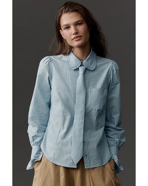 Maeve Necktie Oxford Buttondown Shirt - Blue