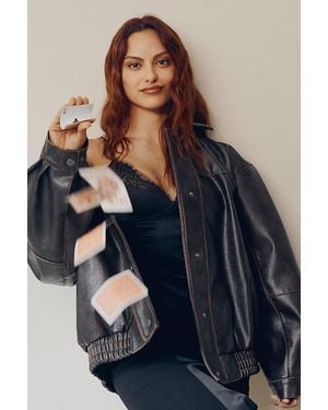 Pilcro Oversized Washed Faux Leather Jacket - Green