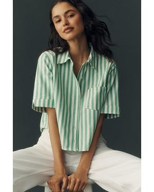 Maeve Merritt Short-Sleeve Cropped Buttondown Shirt By - Green