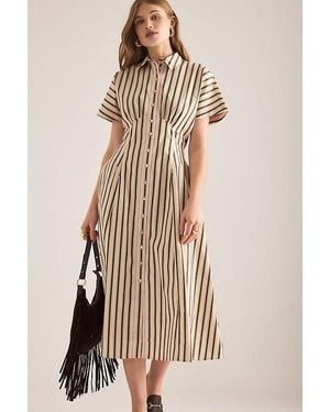 Exquise Raina Short-Sleeve Midi Shirt Dress - Multicolour