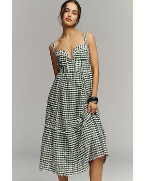 By Anthropologie Sleeveless Sweetheart Gingham Midi Dress - Multicolour