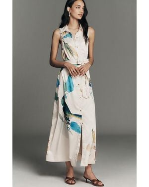 Maeve X Raven Roxanne Mona Silky Sleeveless Belted Shirt Dress - Grey