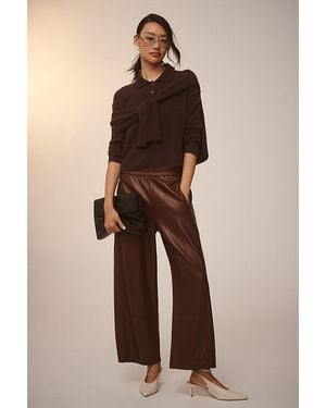 Pilcro The Izzie Relaxed Pull-On Barrel Trousers By : Faux Leather Edition - Natural