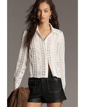 By Anthropologie Lace Mix Buttondown Blouse - Grey