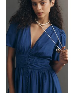 By Anthropologie Halter V-Neck Fit & Flare Midi Dress in Blue | Lyst UK