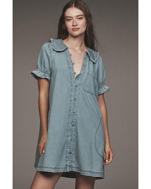 Pilcro The Keira Collared Button-Front Mini Dress By - Blue
