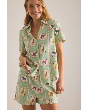 Chelsea Peers Animal Playing Cards Short Pyjama Set - Green
