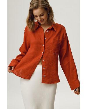 Maeve The Shrunken Bennet Linen Buttondown Shirt By - Red