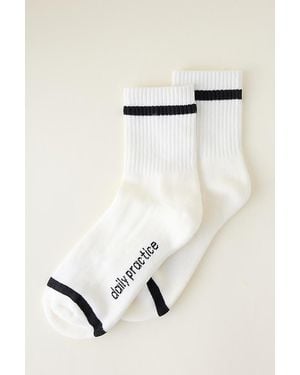 Daily Practice Stripe Crew Socks - White