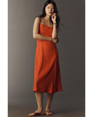 Maeve Linen-Blend Colourblock Midi Dress - Red
