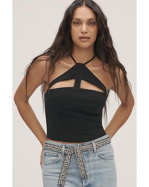By Anthropologie Strappy Cutout Halter Tank Top - Black