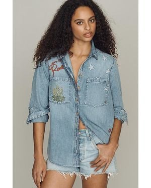 Pilcro Long-Sleeve Embroidered Icon Denim Buttondown Shirt - Grey