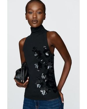 By Anthropologie Cotton-Blend Sleeveless Mock Neck Top - Black