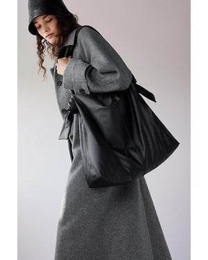 Anthropologie Knotted Leather Slouchy Tote Bag - Black