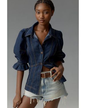 By Anthropologie Puff-Sleeve Denim Buttondown Shirt - Blue