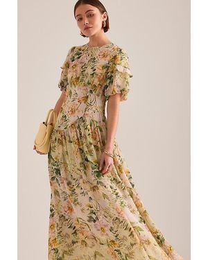 By Anthropologie Fifi Floral Puff-Sleeve Maxi Dress - Natural