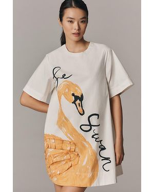 Maeve The Emmy Short-Sleeve Swing Mini Dress By Graphic Edition - White