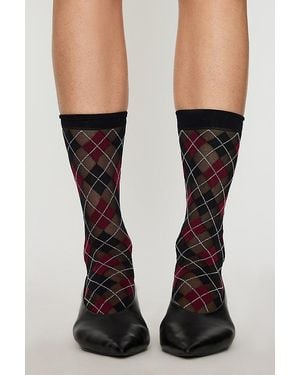 By Anthropologie Argyle Sheer Calf Length Socks - Black
