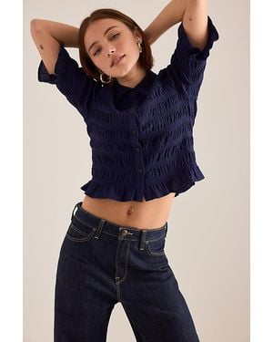 Maeve Ruffle Button-Front Top - Blue